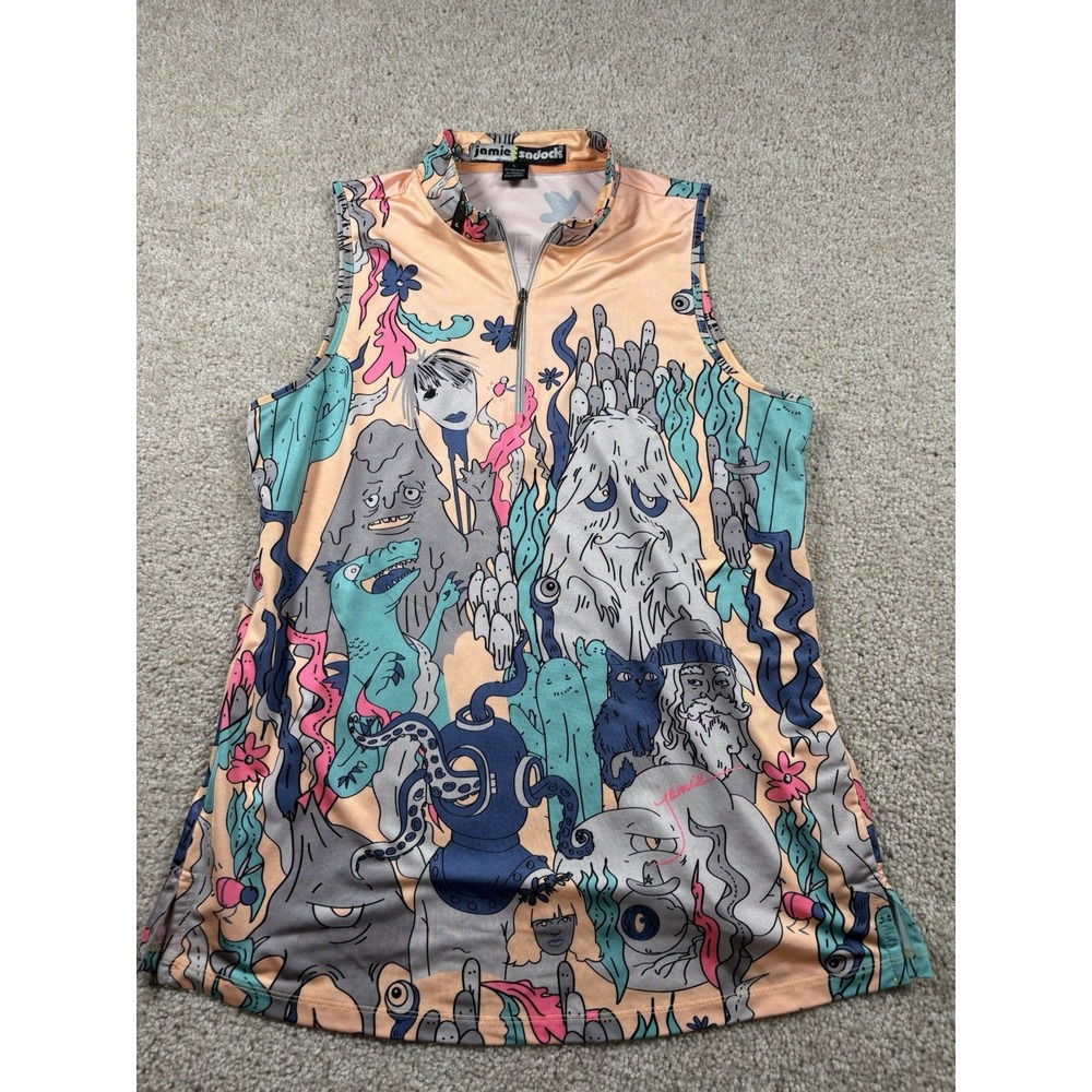 Jamie Sadock Life Animal Party Print Sleeveless Activewear Pickleball Top L Golf